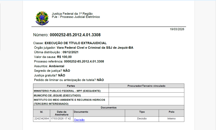 Prefeitura de Jequié ignora acordo, constrói sem licença e Justiça Federal interdita 